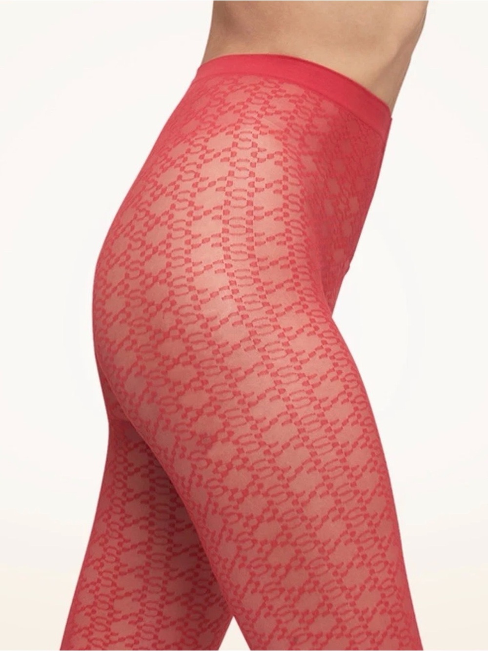 Wolford x Simkhai Intricate Sheer Pattern Tights - Small - Autumn Red